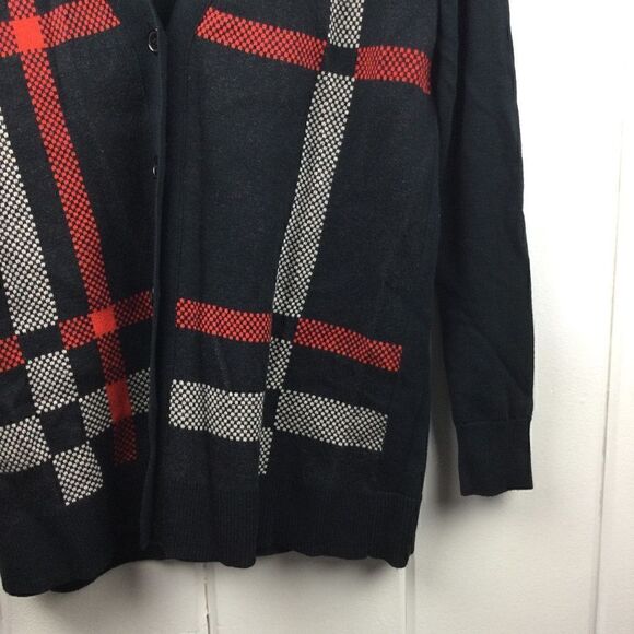 The Limited Black Button Front Cardigan Sweater with Cream & Red Plaid - Small - Picture 5 of 7
